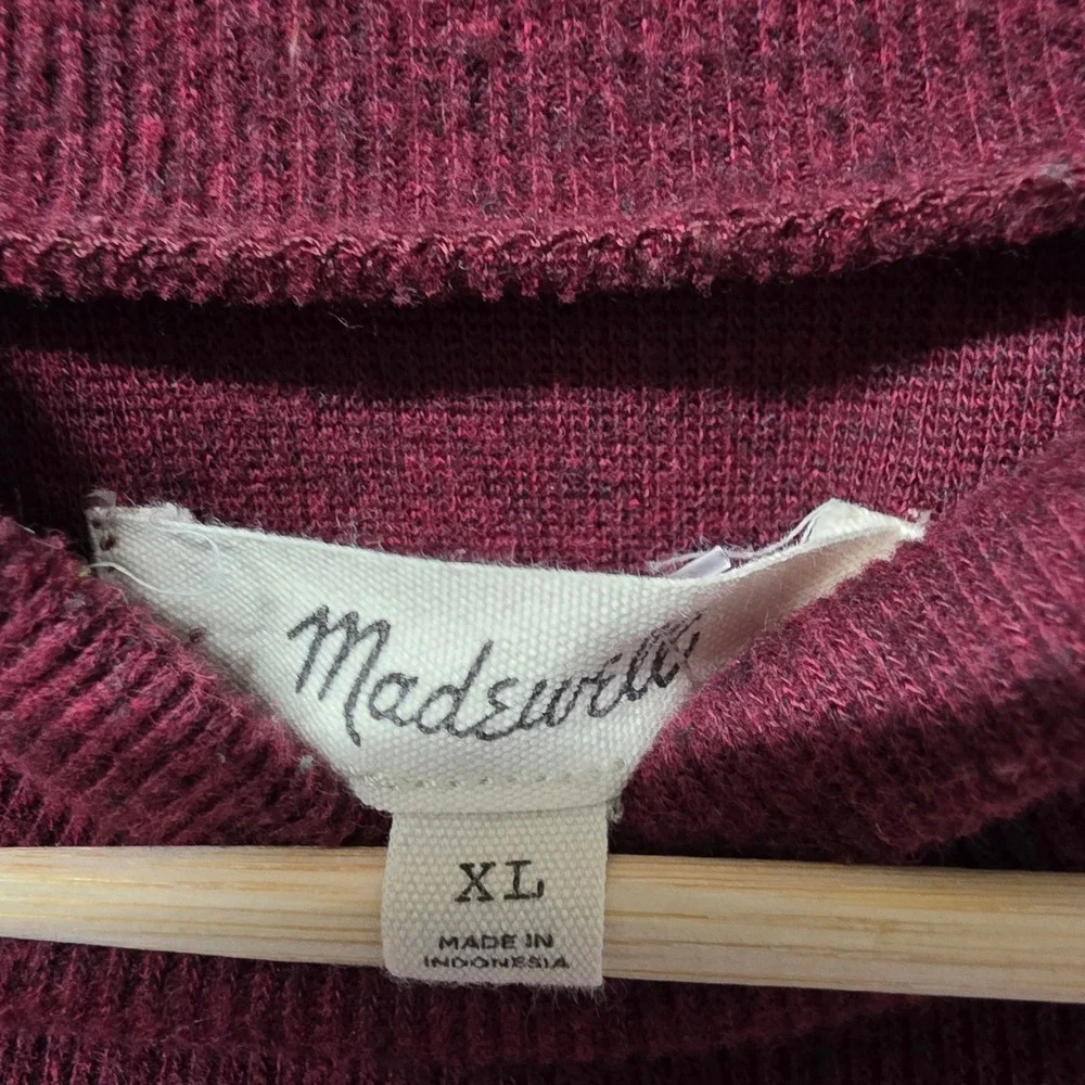 Madewell Burgundy Mock Neck Puff Sleeve Textured Knit Top XL CKP455955837